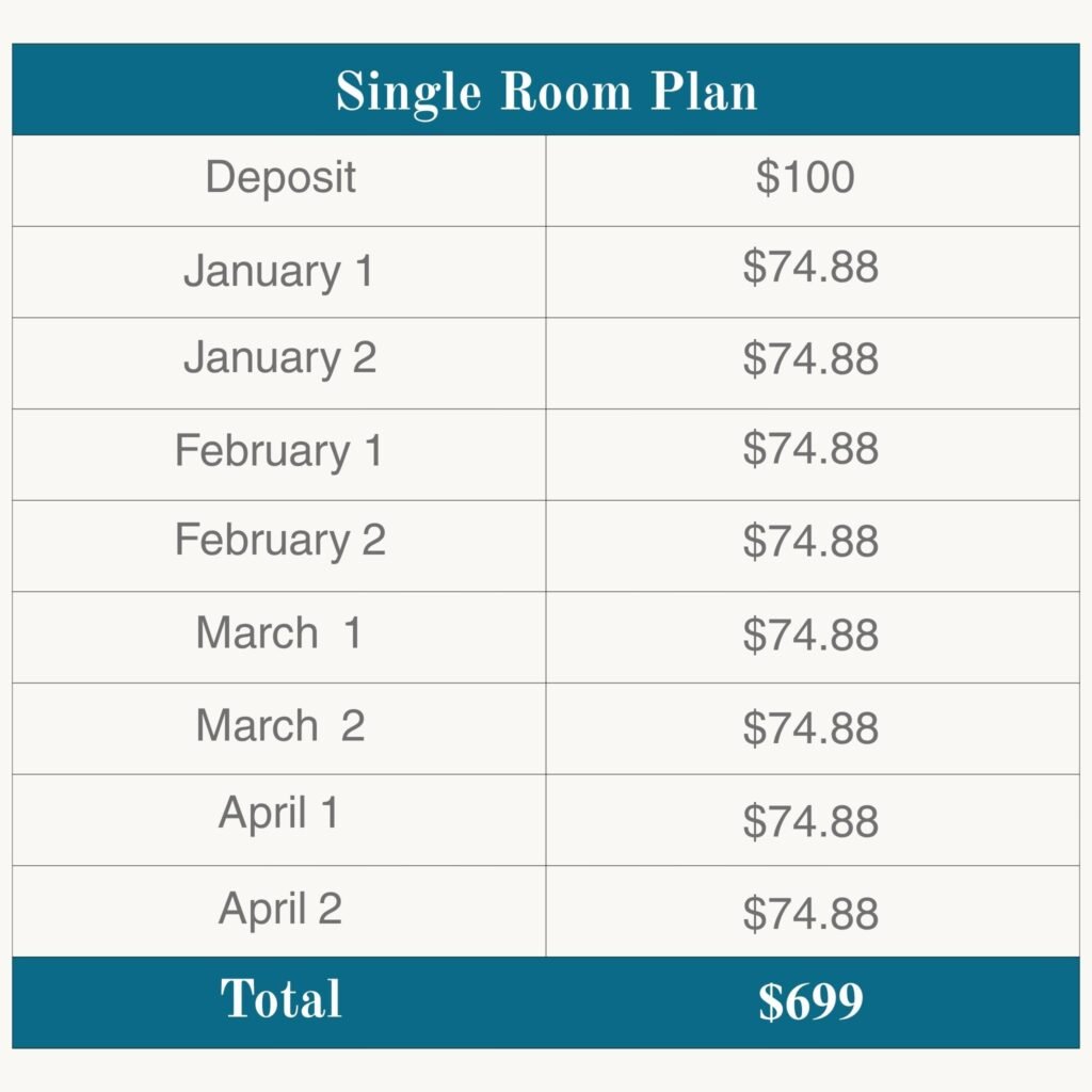 w.a.w.a rest wellness and reflection getaway bi weekly single room payment plan